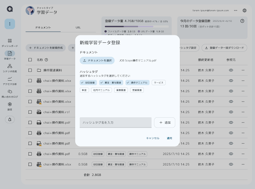 ドキュメント新規登録画面